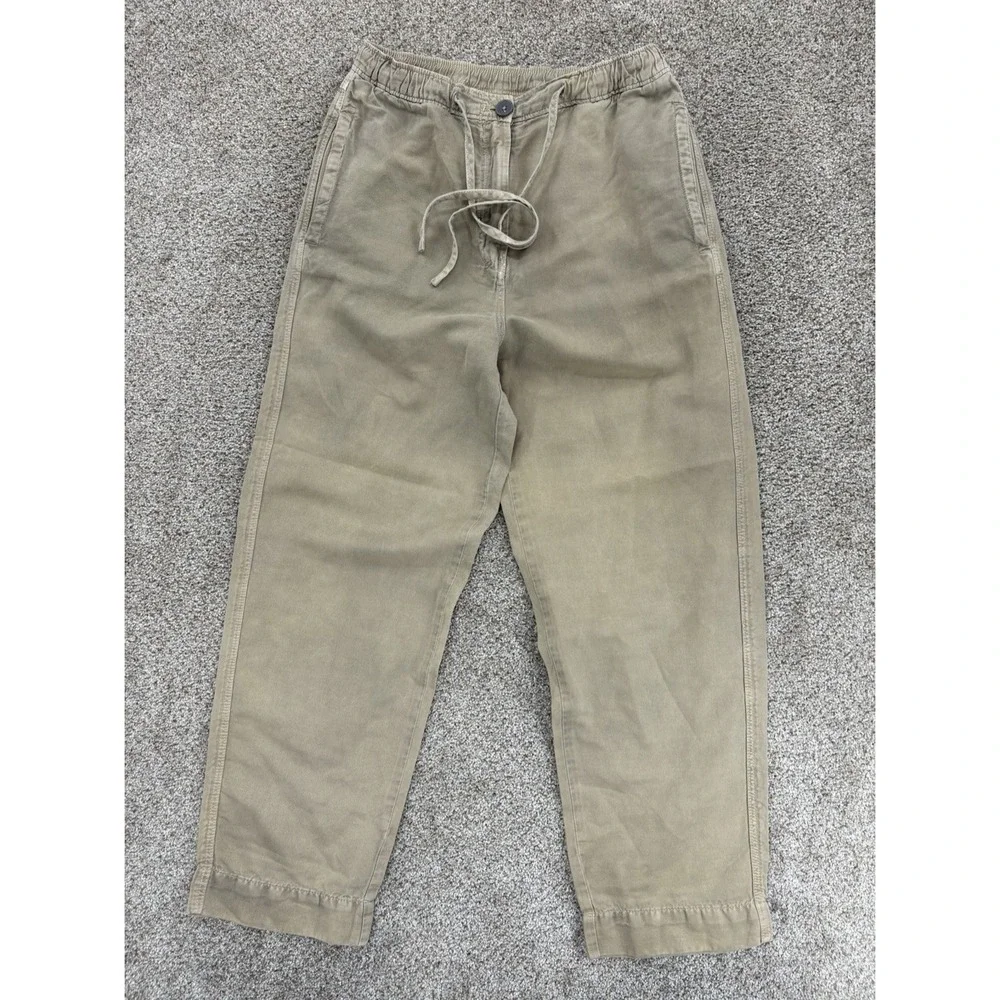 Zara Wide Leg Linen Cotton High Rise‎ Chino Women's Small Neutral Khaki Minimal